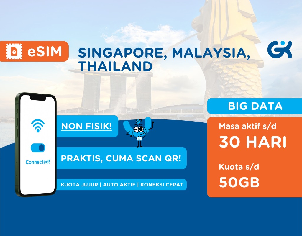 eSIM Singapore Malaysia Thailand Kuota Besar | eSIM Singapura Big Data
